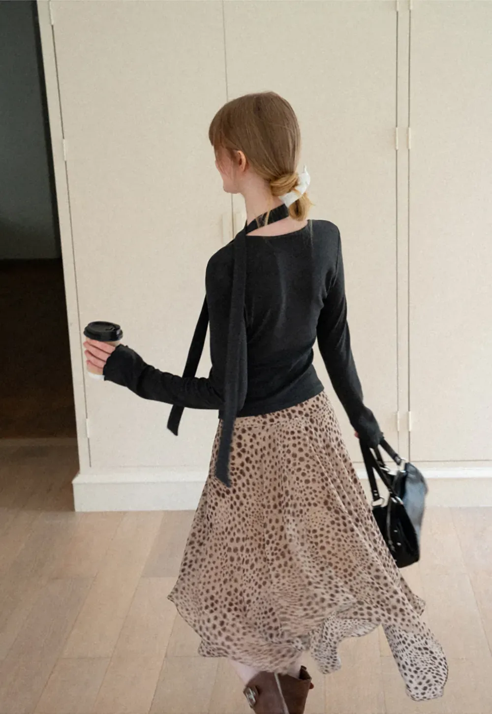 Asymmetrical Wrap Neck Long Sleeve Knit Top