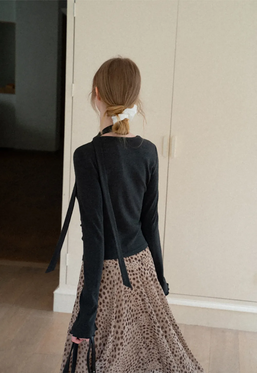 Asymmetrical Wrap Neck Long Sleeve Knit Top