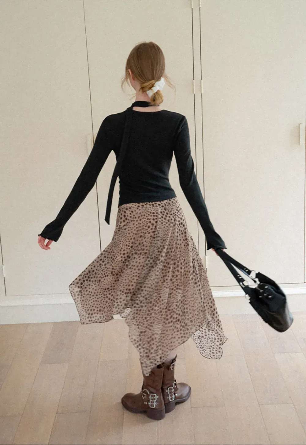 Asymmetrical Wrap Neck Long Sleeve Knit Top