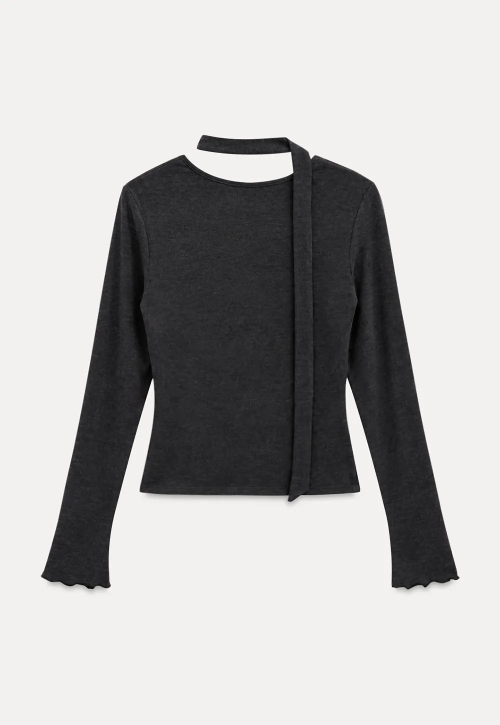 Asymmetrical Wrap Neck Long Sleeve Knit Top