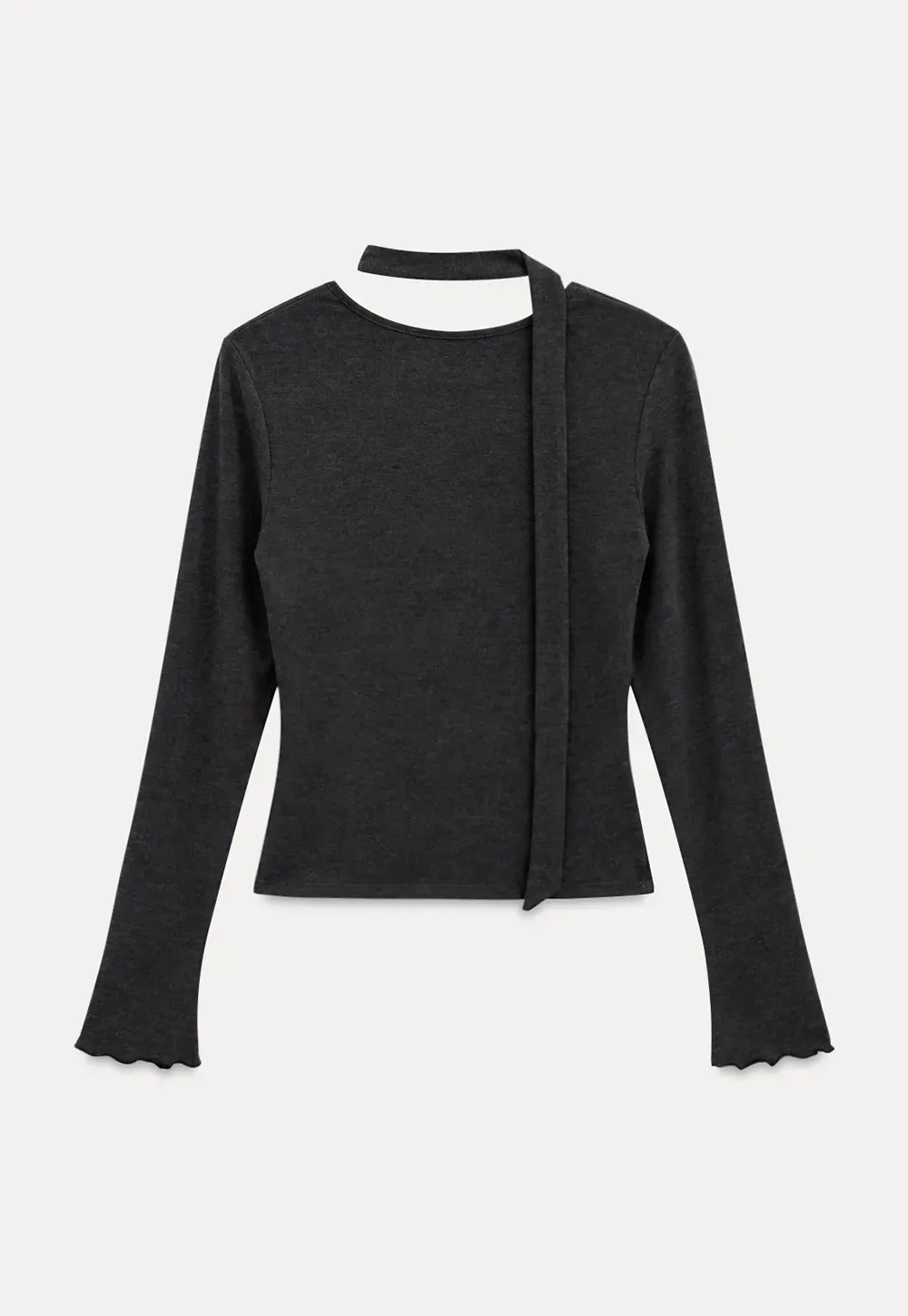 Asymmetrical Wrap Neck Long Sleeve Knit Top
