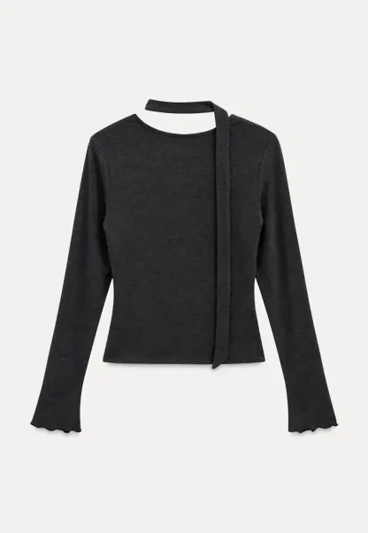 Asymmetrical Wrap Neck Long Sleeve Knit Top