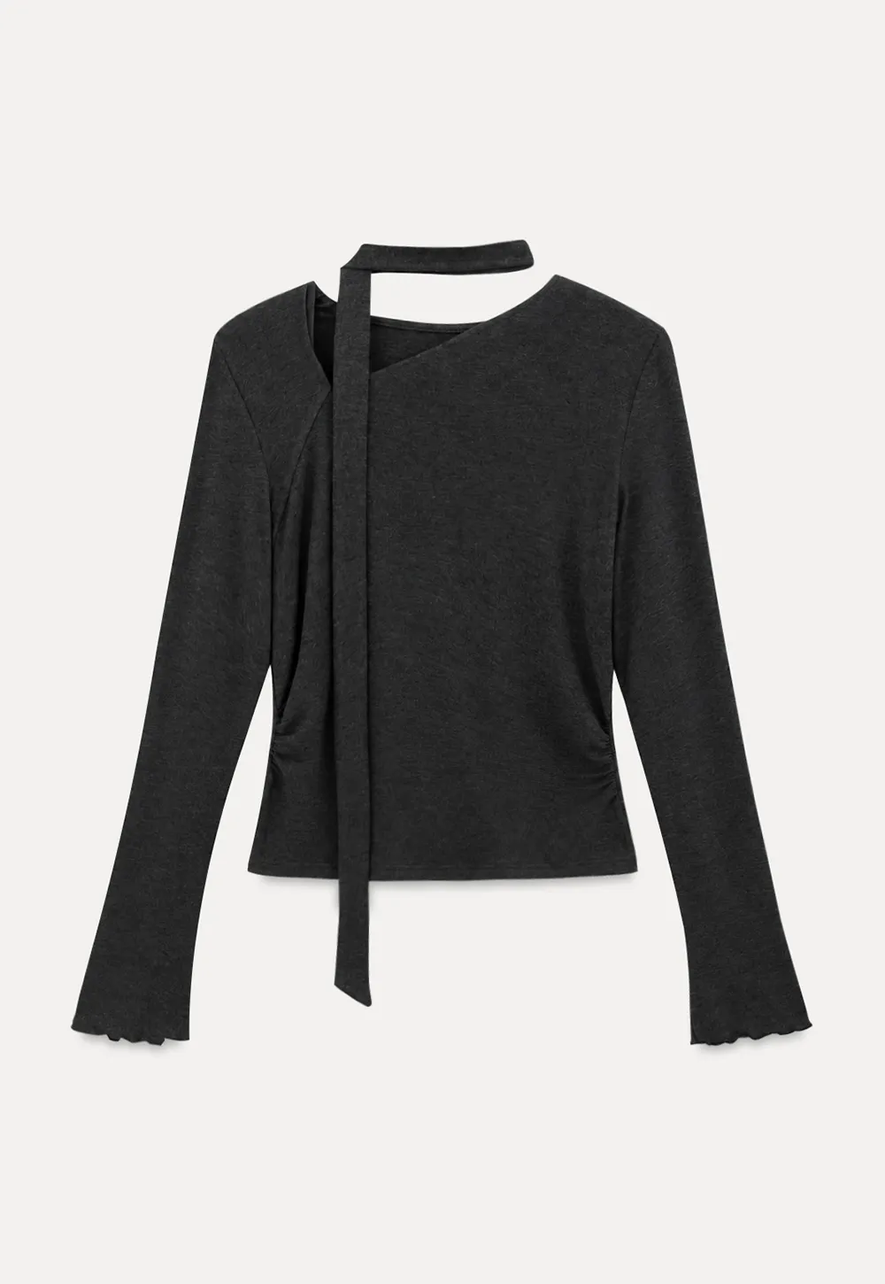 Asymmetrical Wrap Neck Long Sleeve Knit Top