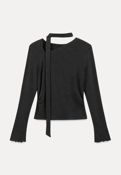 Asymmetrical Wrap Neck Long Sleeve Knit Top