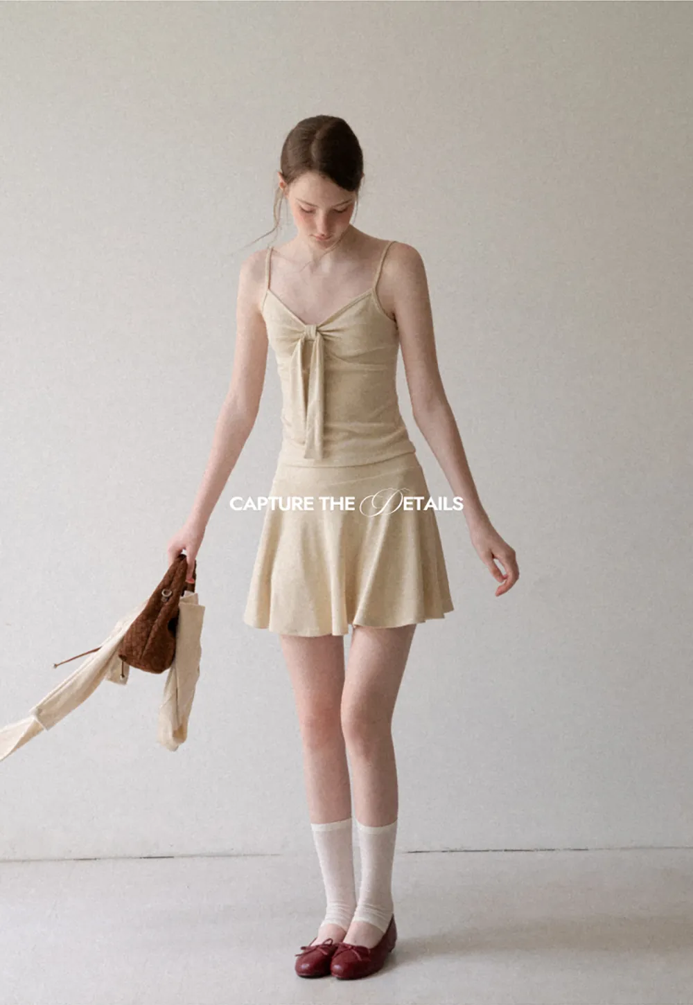 Ribbed Knit Cardigan with Button Front and Tie Neck Top Skirt Set