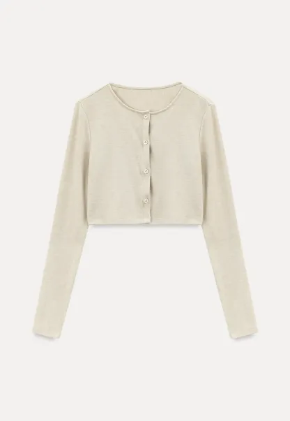 Ribbed Knit Cardigan with Button Front and Tie Neck Top Skirt Set