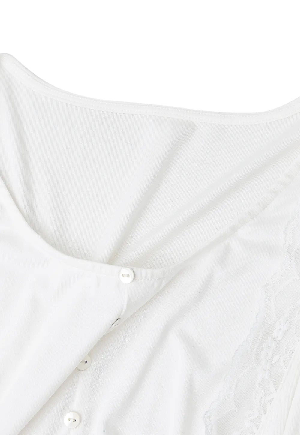 Lace Trim Draped Sleeve Button Front Top