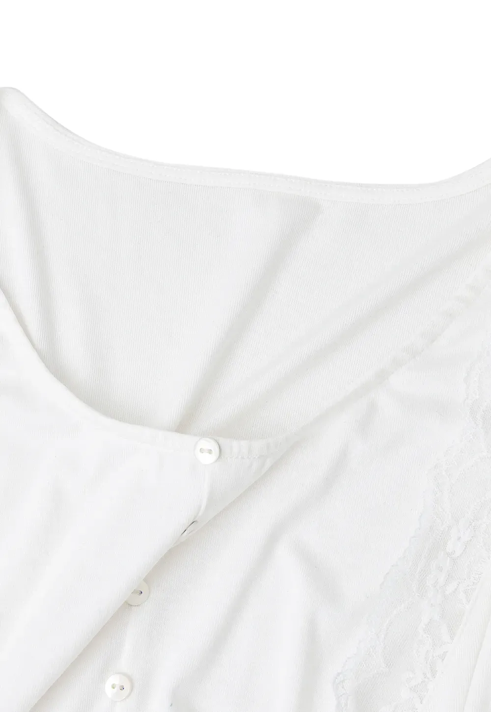 Lace Trim Draped Sleeve Button Front Top