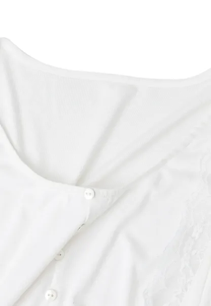 Lace Trim Draped Sleeve Button Front Top