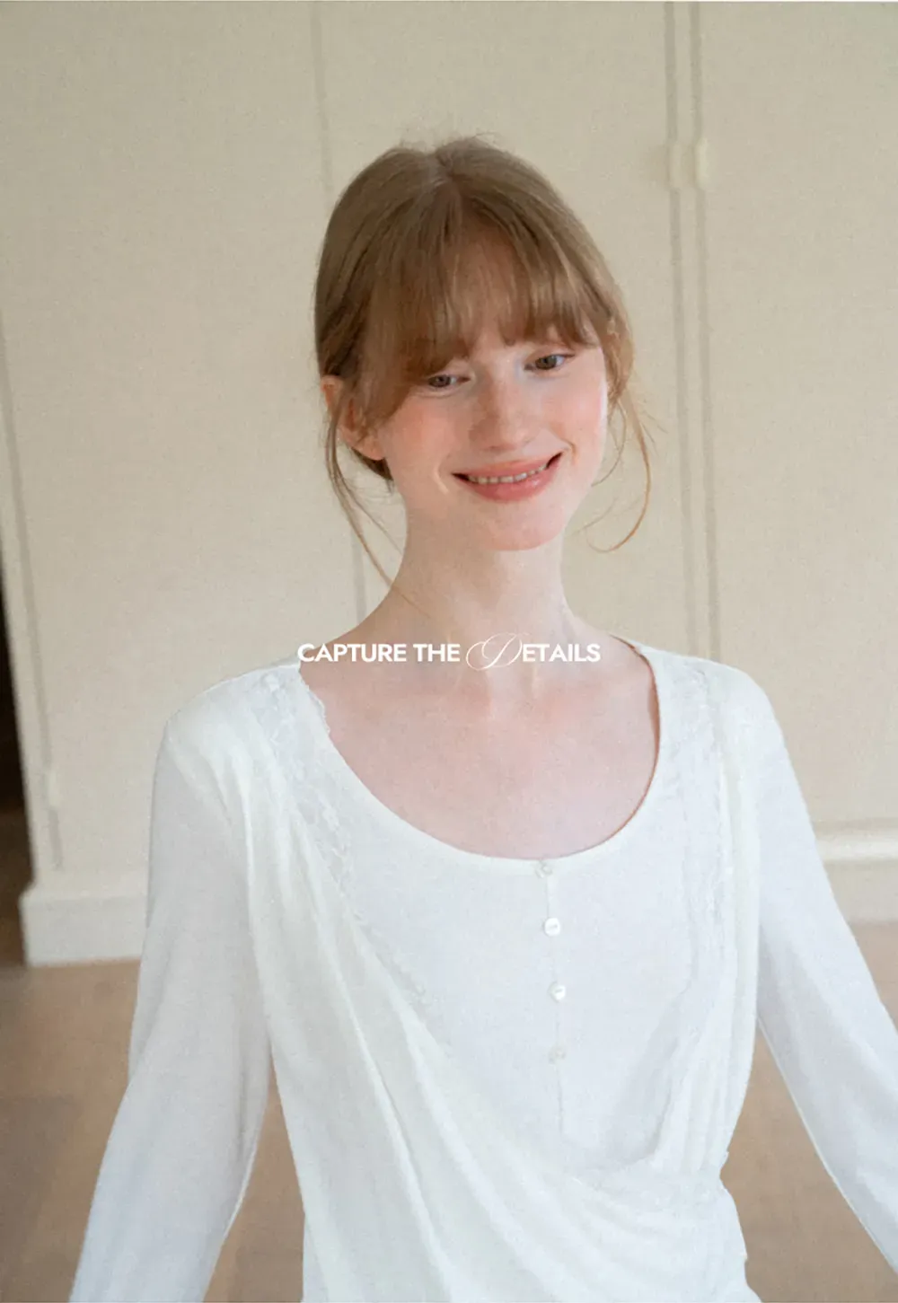Lace Trim Draped Sleeve Button Front Top