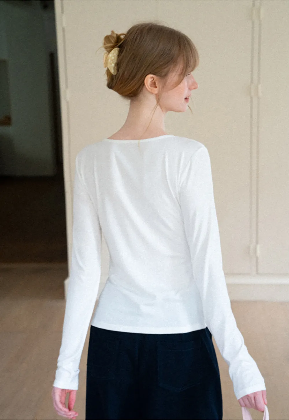 Lace Trim Draped Sleeve Button Front Top