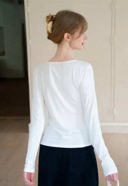 Lace Trim Draped Sleeve Button Front Top