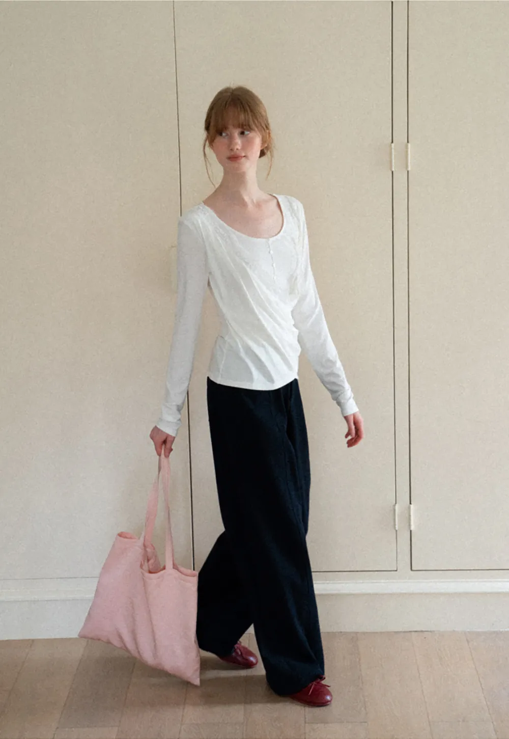 Lace Trim Draped Sleeve Button Front Top