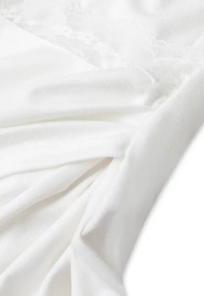 Lace Trim Draped Sleeve Button Front Top