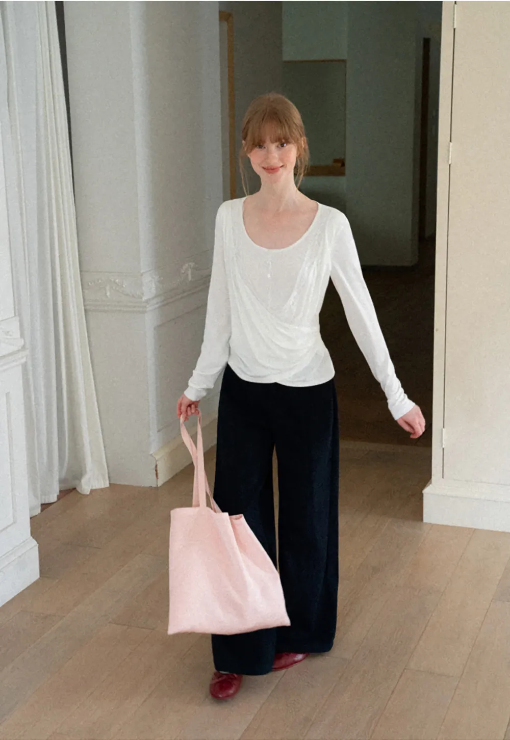 Lace Trim Draped Sleeve Button Front Top