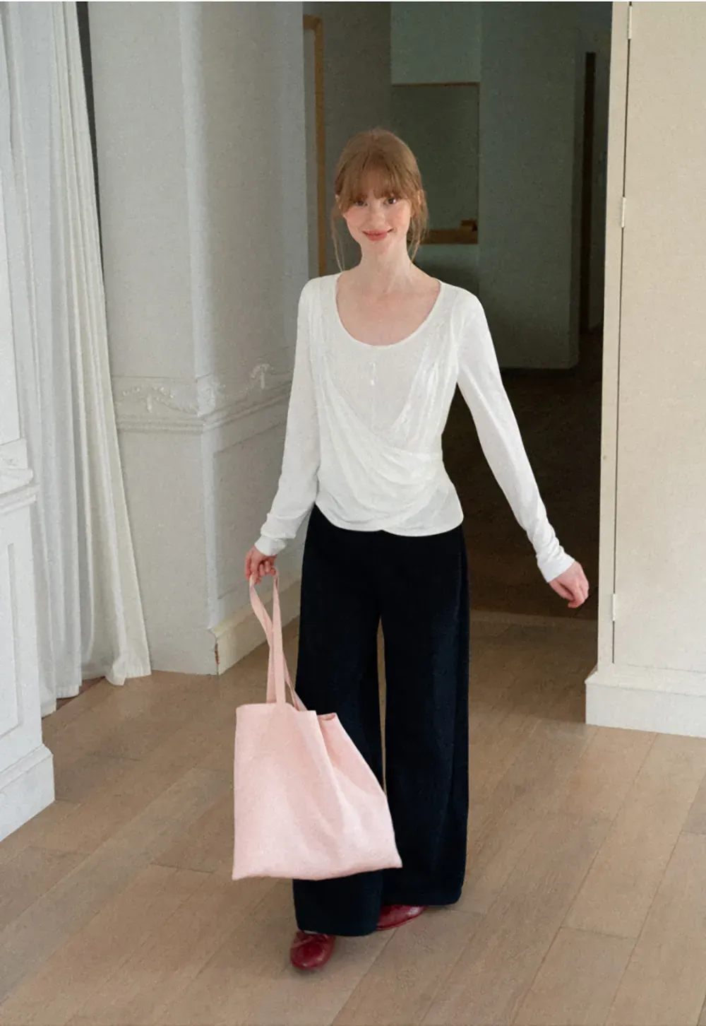 Lace Trim Draped Sleeve Button Front Top