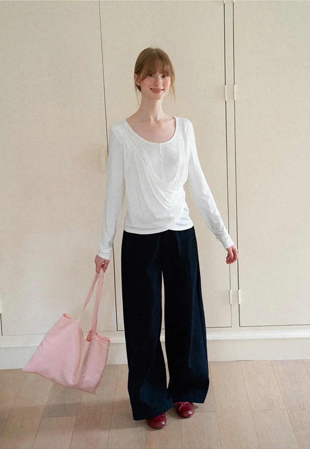 Lace Trim Draped Sleeve Button Front Top