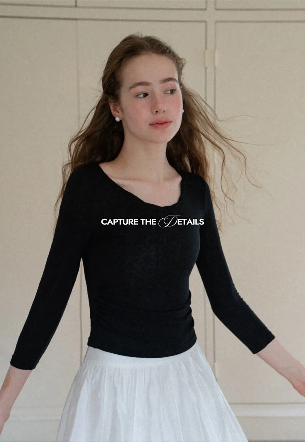 V Neck Three Quarter Sleeve Fitted T Shirt