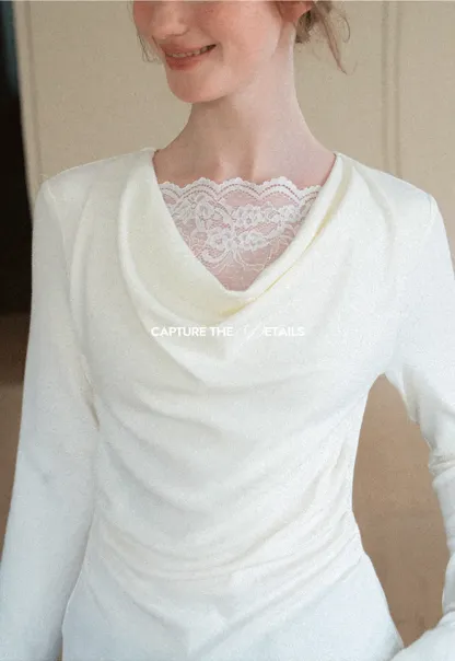 Lace Trim V Neck Long Sleeve Knit Top