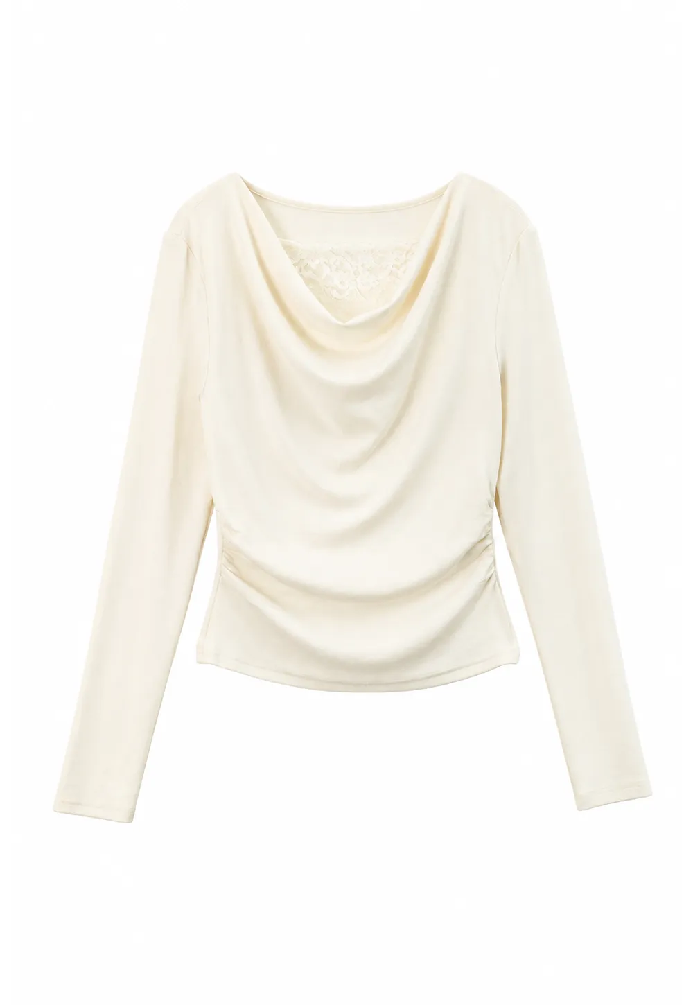 Lace Trim V Neck Long Sleeve Knit Top