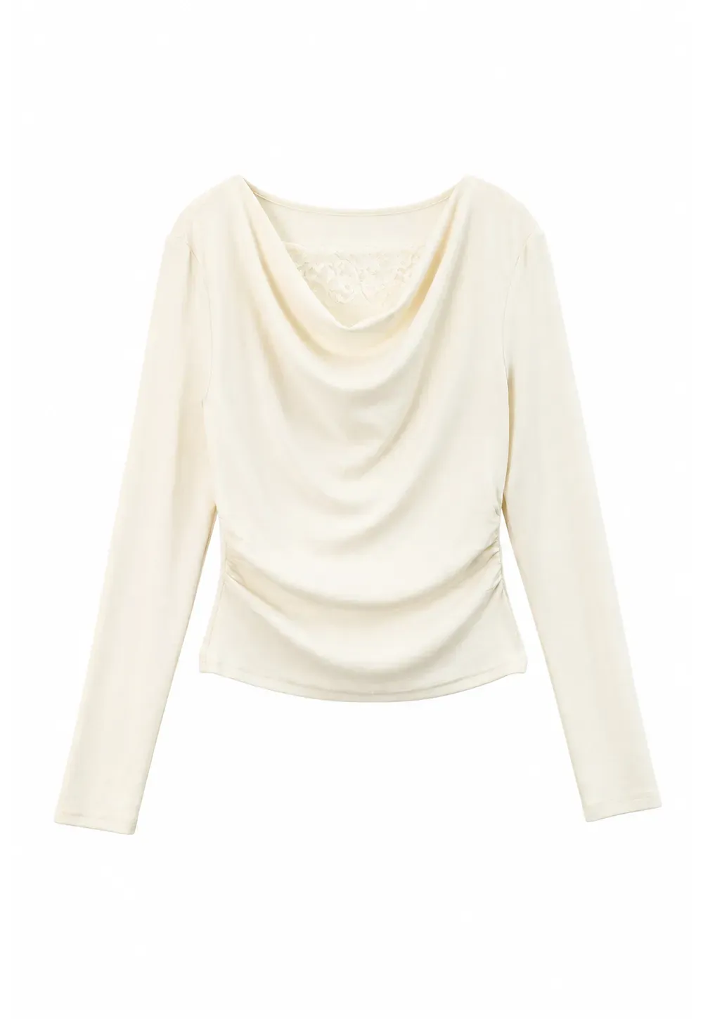 Lace Trim V Neck Long Sleeve Knit Top