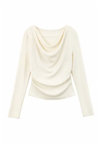 Lace Trim V Neck Long Sleeve Knit Top