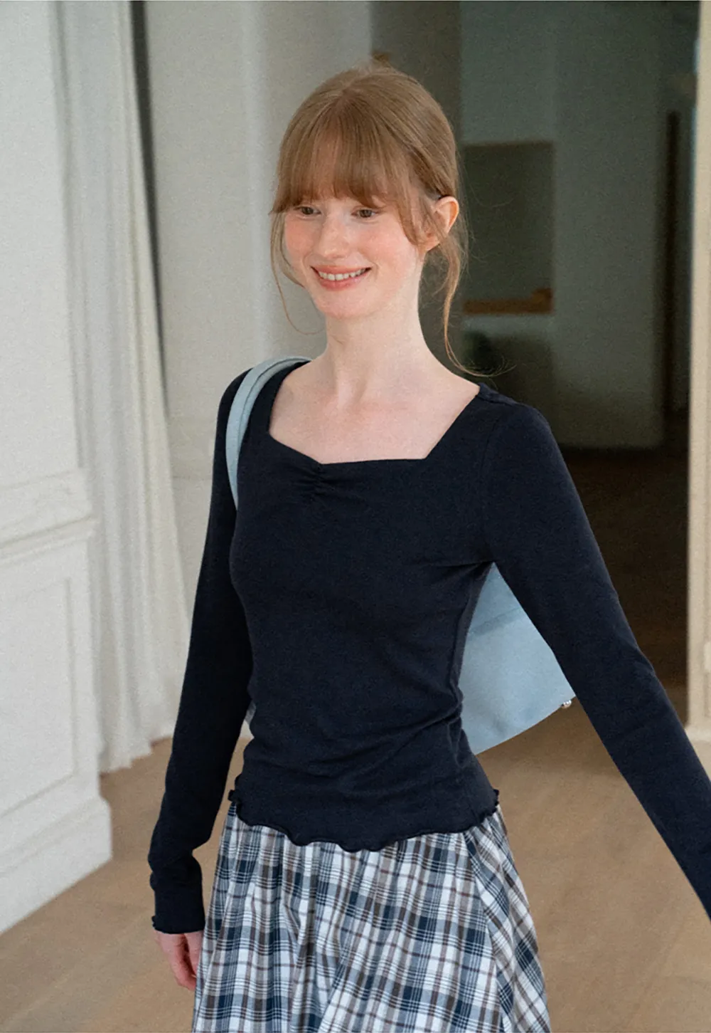 Square Neck Long Sleeve Knit Top