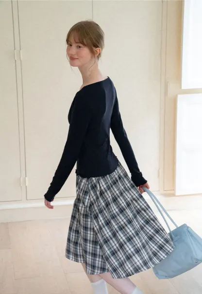 Square Neck Long Sleeve Knit Top
