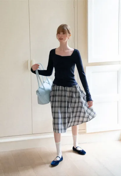 Square Neck Long Sleeve Knit Top