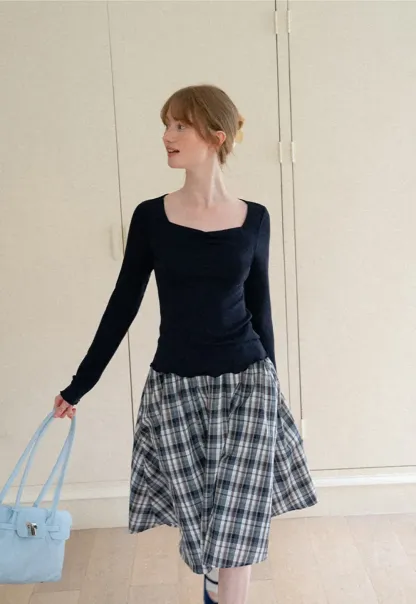Square Neck Long Sleeve Knit Top