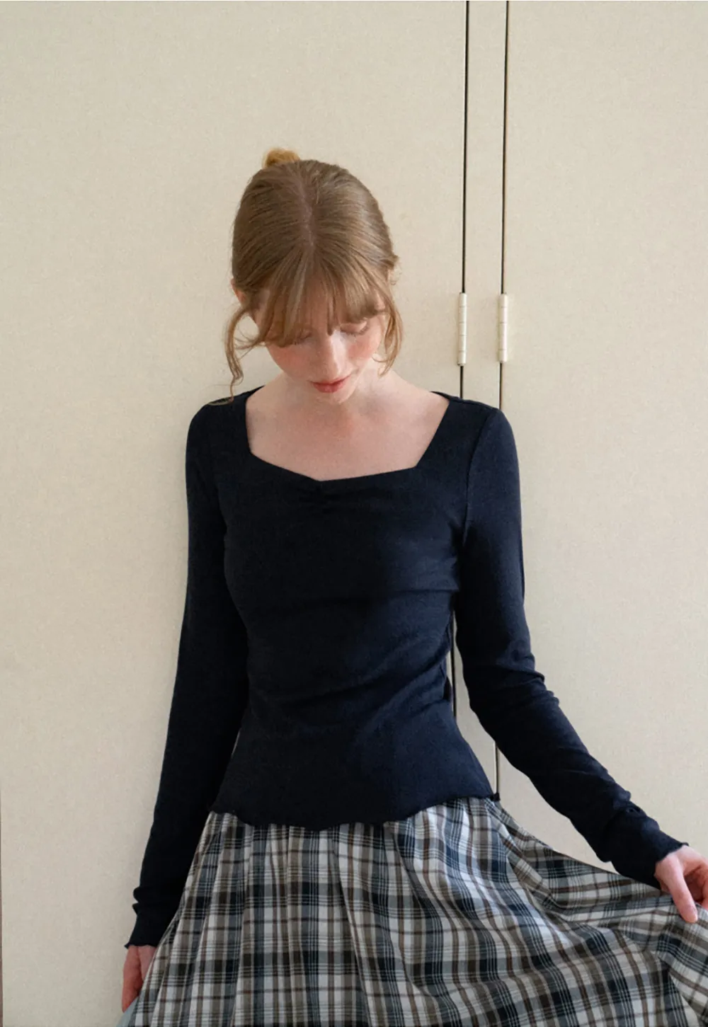 Square Neck Long Sleeve Knit Top