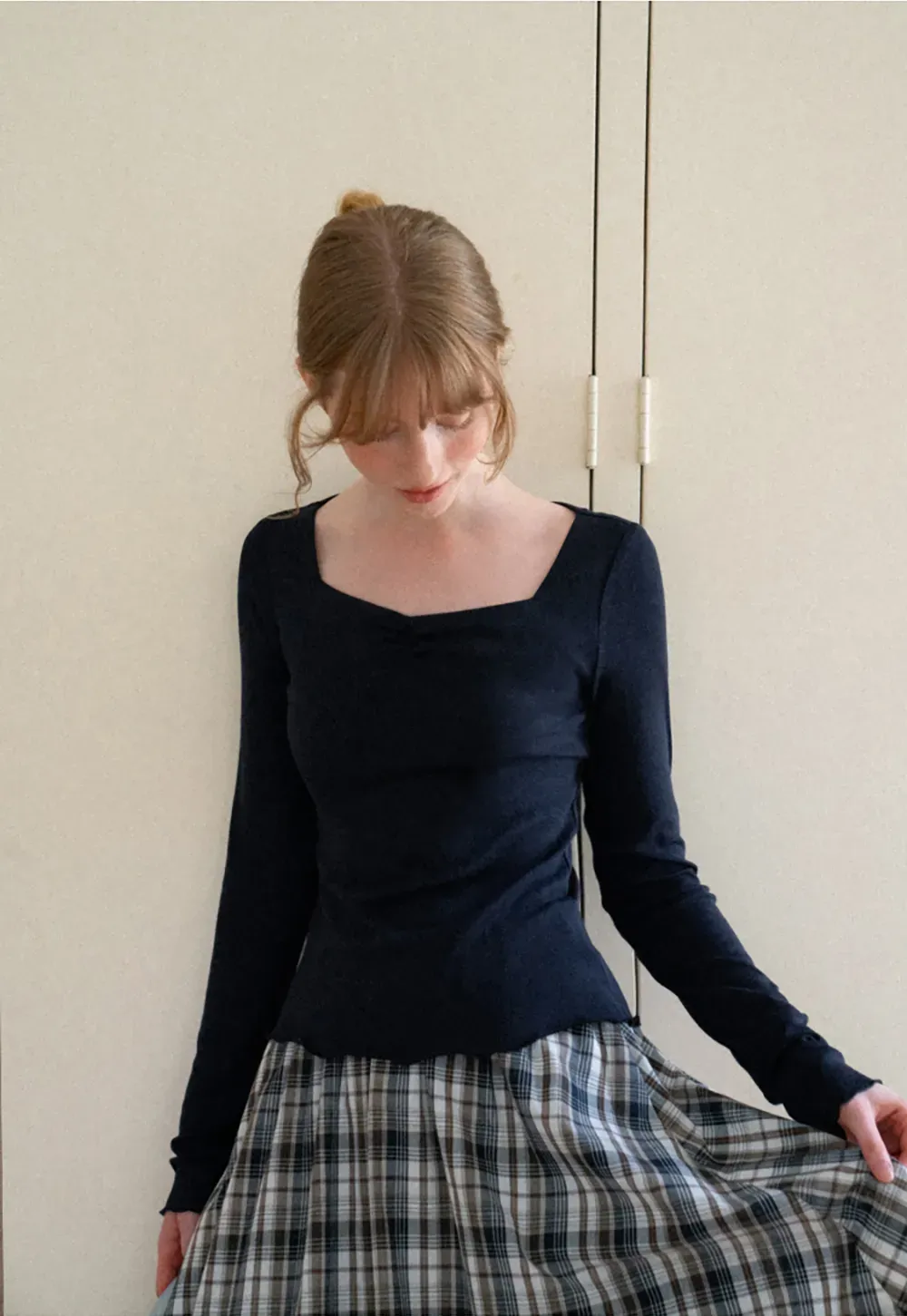 Square Neck Long Sleeve Knit Top