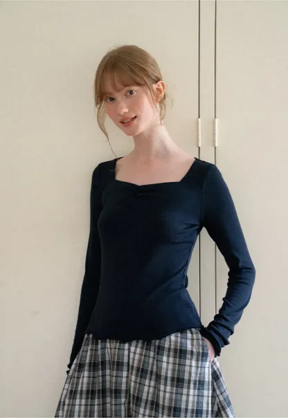 Square Neck Long Sleeve Knit Top