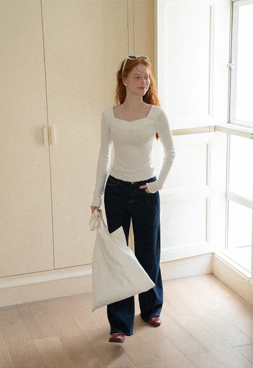 Square Neck Long Sleeve Knit Top