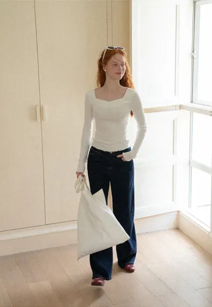 Square Neck Long Sleeve Knit Top