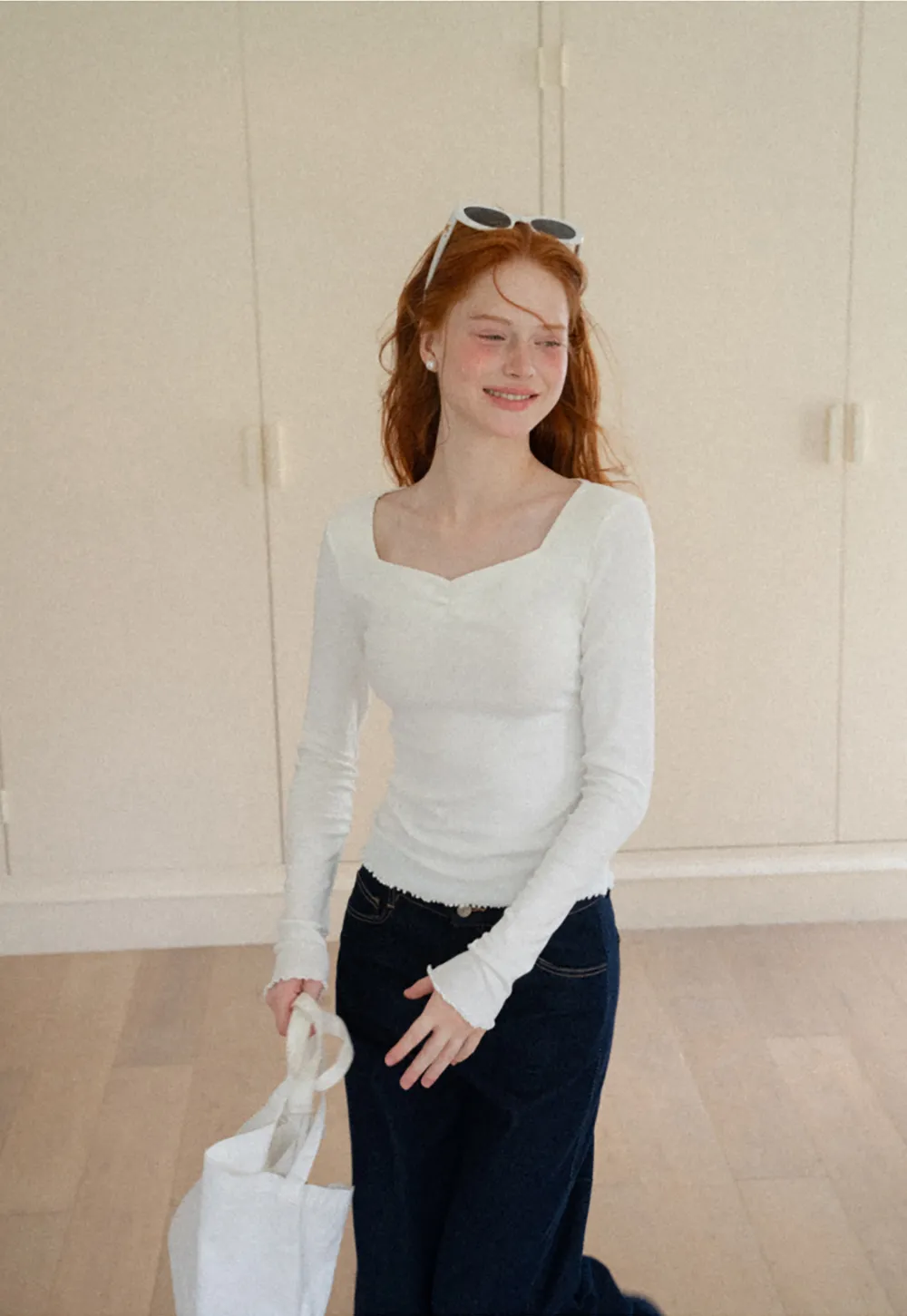 Square Neck Long Sleeve Knit Top