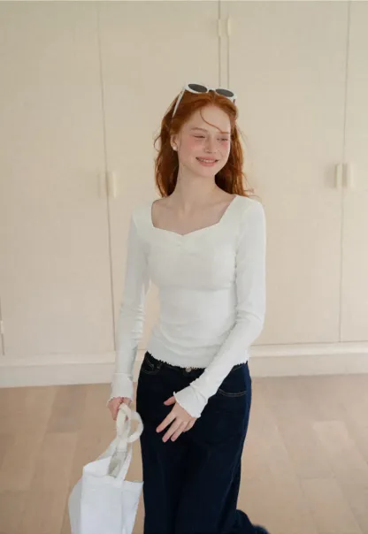 Square Neck Long Sleeve Knit Top