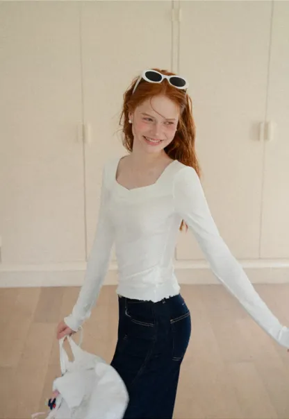 Square Neck Long Sleeve Knit Top