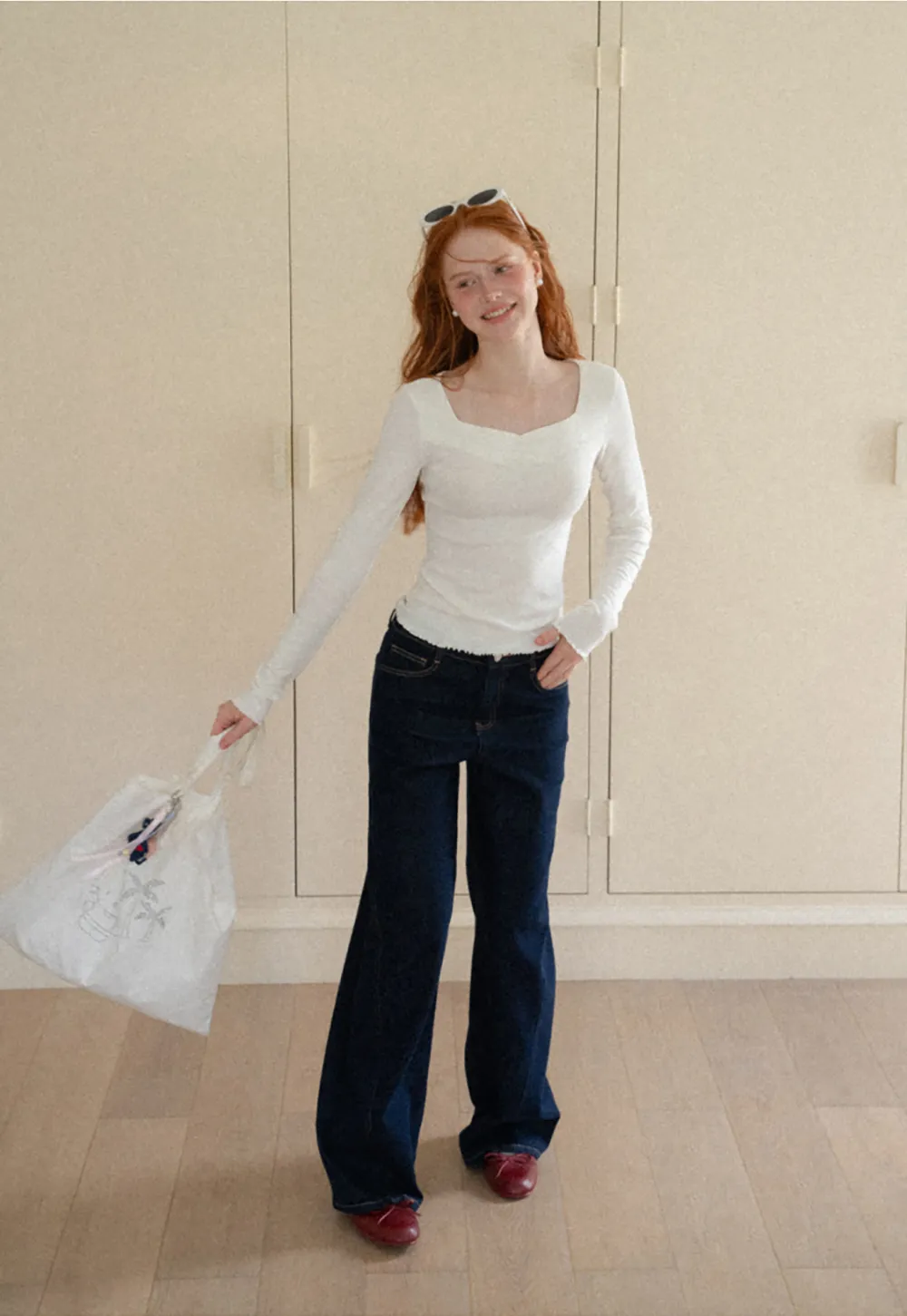 Square Neck Long Sleeve Knit Top
