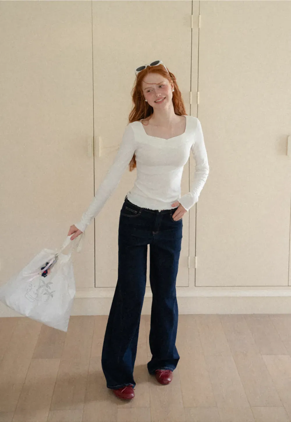 Square Neck Long Sleeve Knit Top