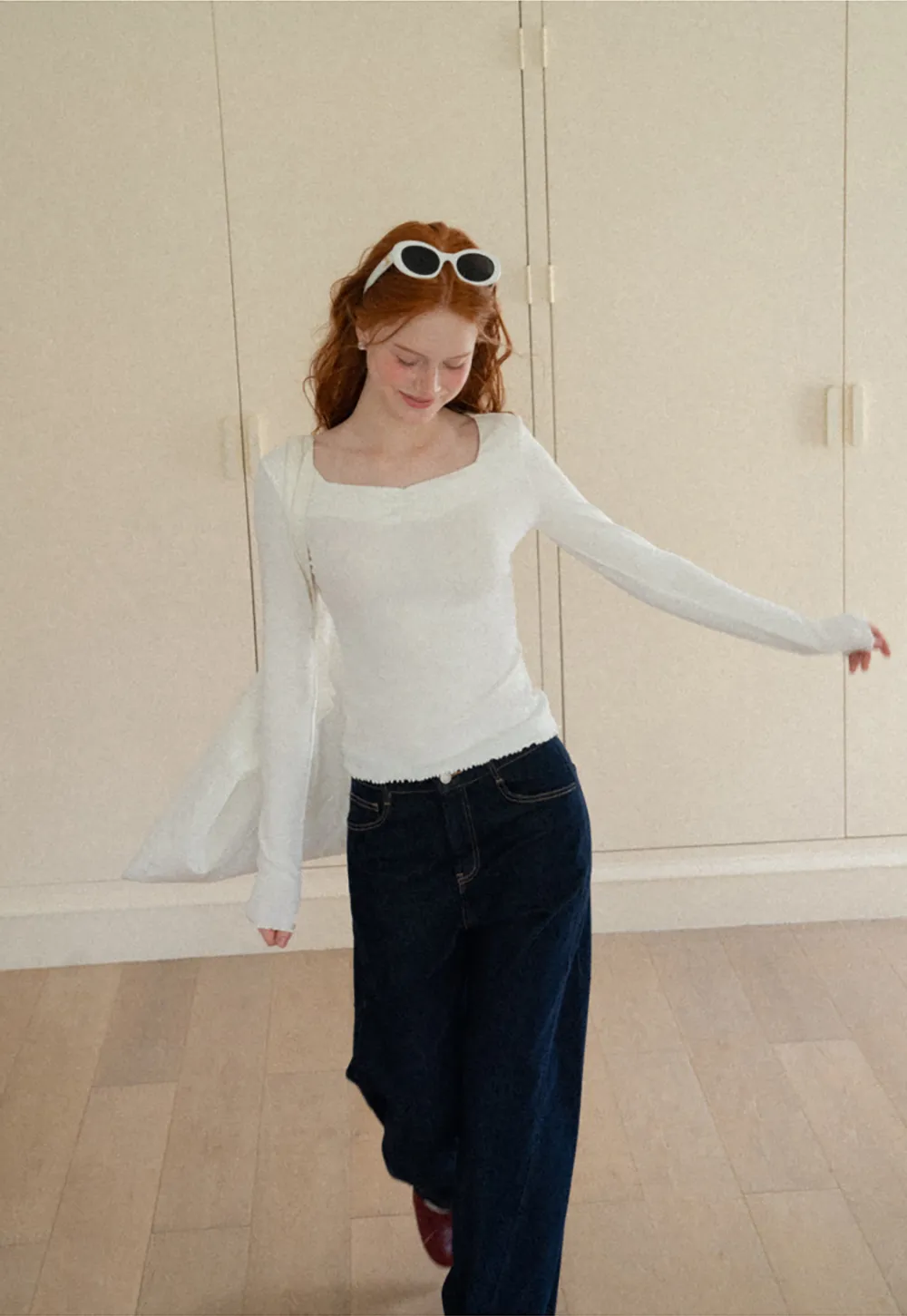 Square Neck Long Sleeve Knit Top