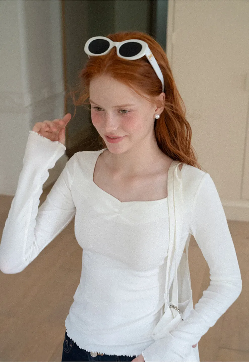 Square Neck Long Sleeve Knit Top