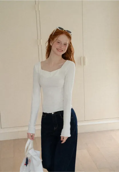 Square Neck Long Sleeve Knit Top