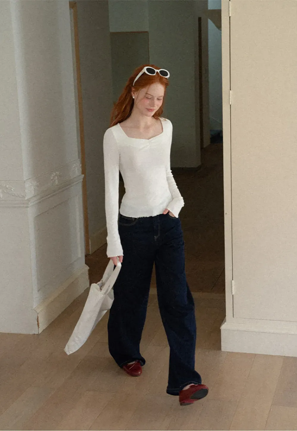 Square Neck Long Sleeve Knit Top