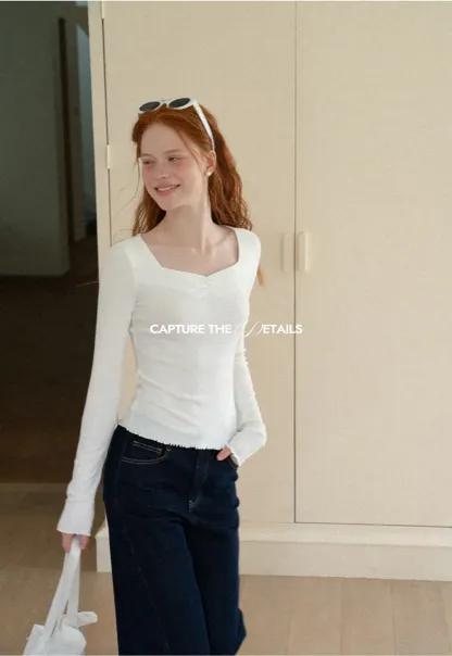 Square Neck Long Sleeve Knit Top