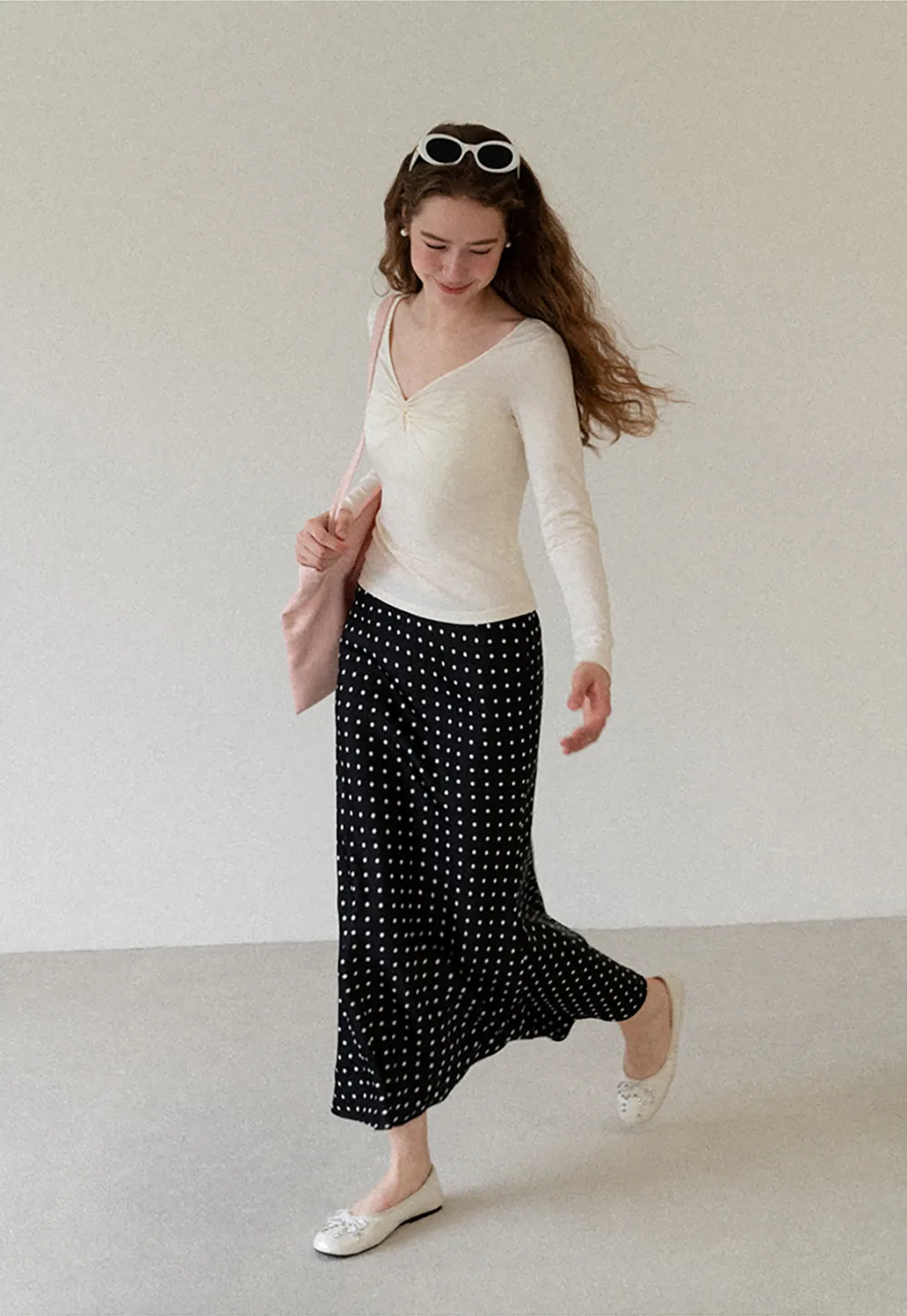 Lace Trim V Neck Twist Front Long Sleeve Top