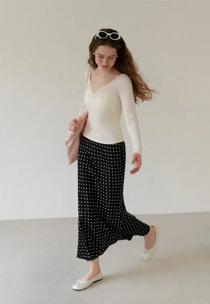 Lace Trim V Neck Twist Front Long Sleeve Top