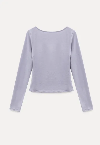 Lace Trim V Neck Twist Front Long Sleeve Top