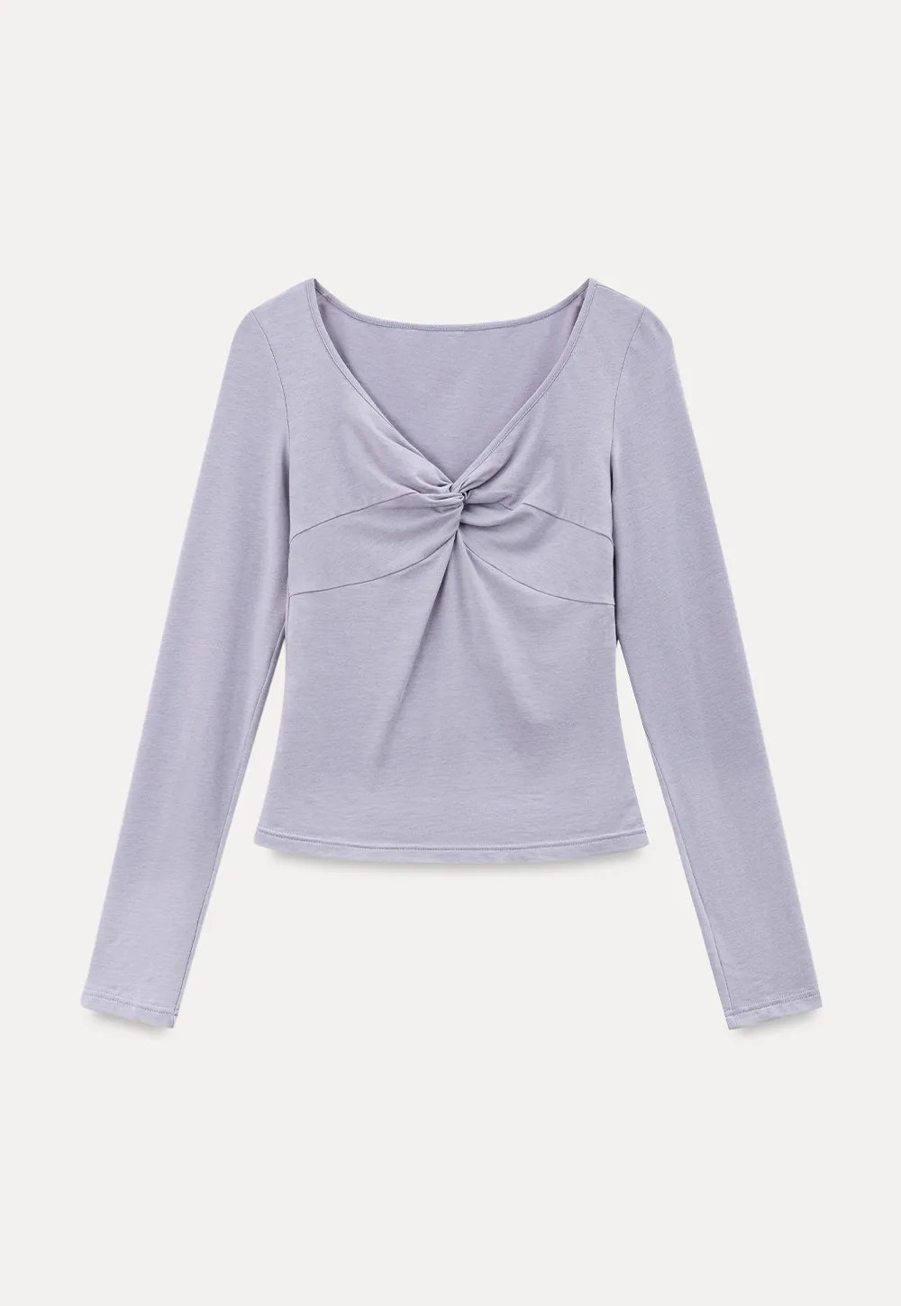 Lace Trim V Neck Twist Front Long Sleeve Top