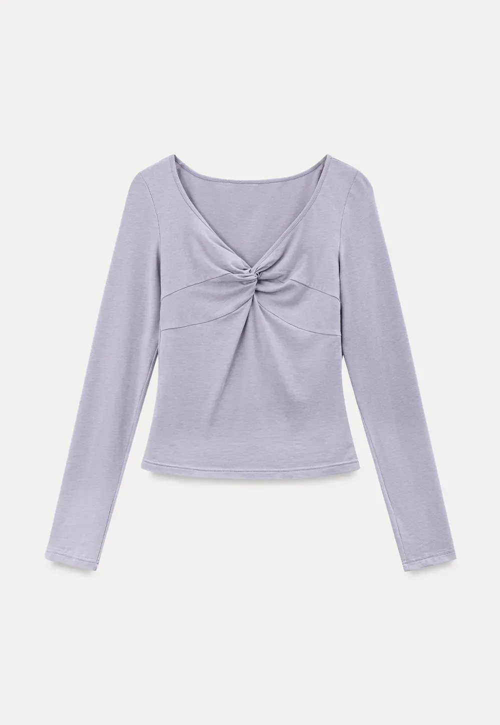 Lace Trim V Neck Twist Front Long Sleeve Top